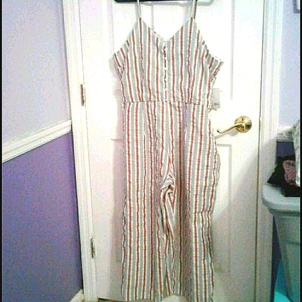 NEW BP White Striped Sleeveless Searsucker Cropped Wide Leg Jumpsuit XXL